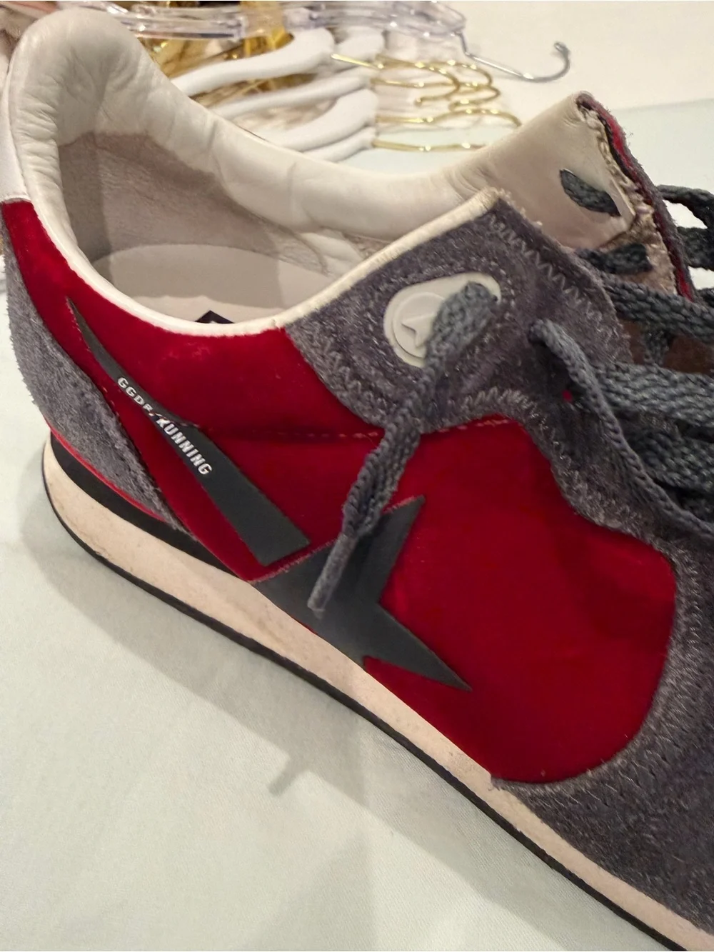 Authentic Golden Goose Women’s Gray suede with red velvet  & Mesh Sneakers